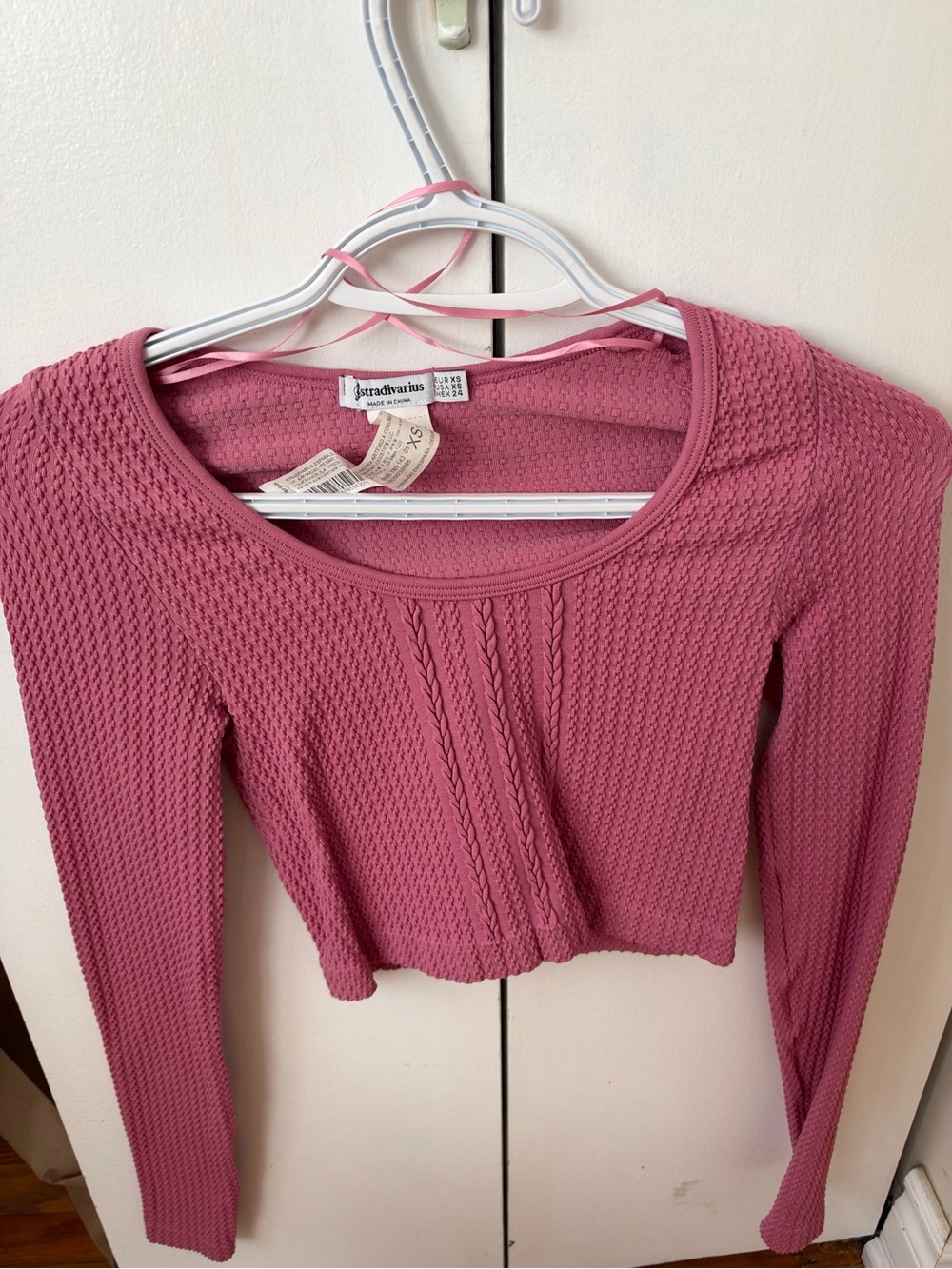 Stradivarius Dusty Rose Knit Long-Sleeve Crop Top